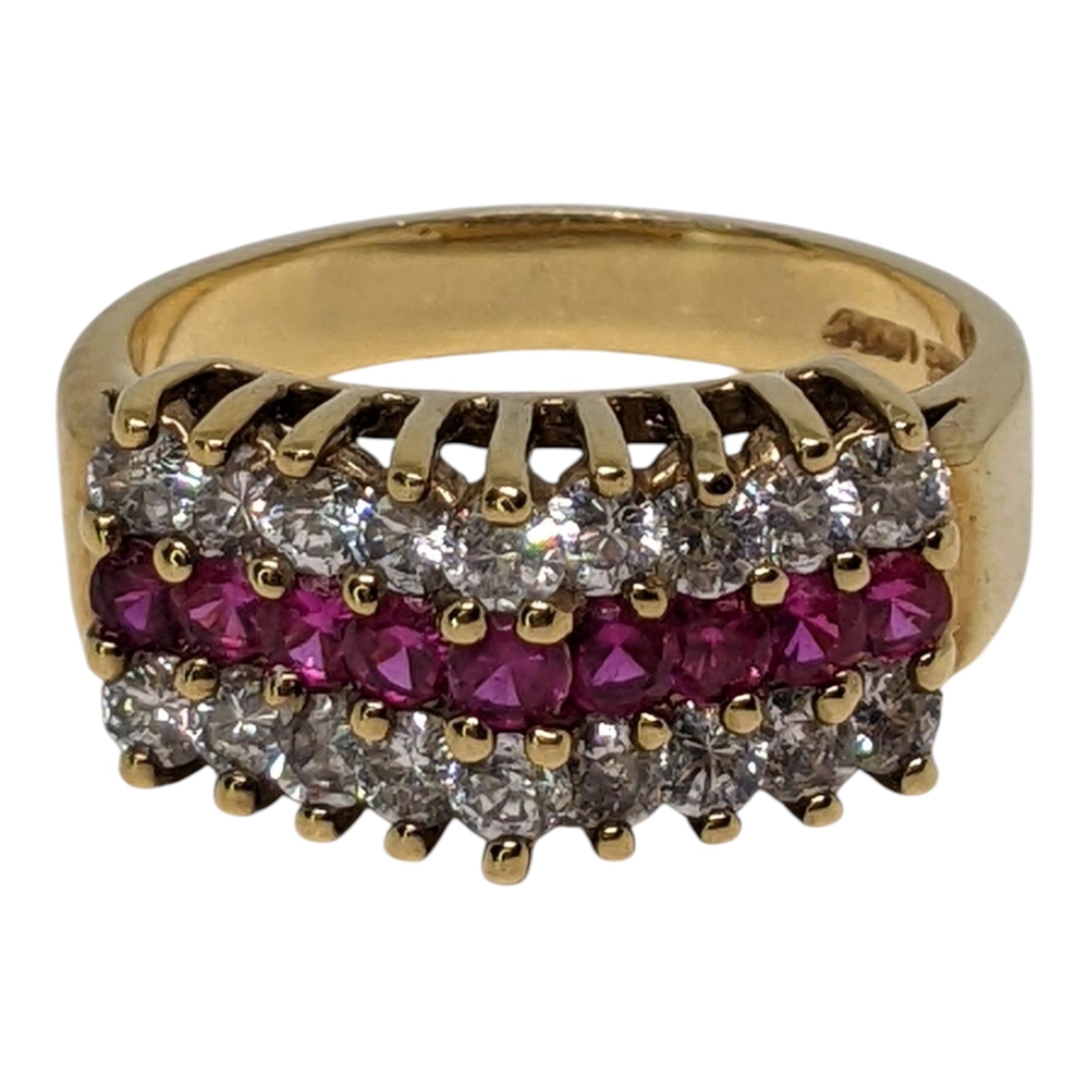 Vintage LIND Hallmark 14K HGE Cathedral Ring With Rubies Sapphires Cluster Sz 8